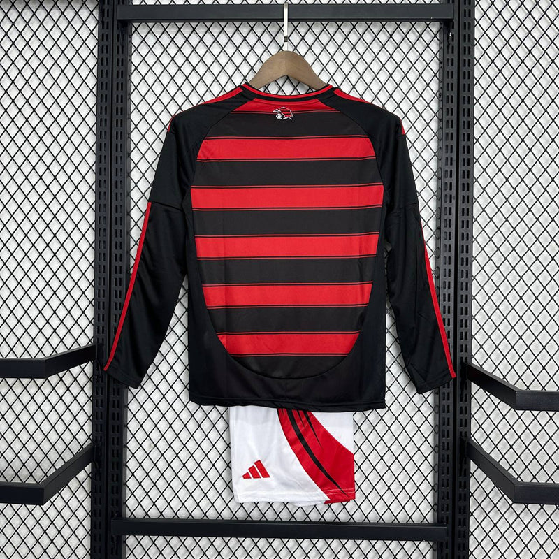 Kit Infantil Flamengo Home l Manga Longa 25/26 - Vermelha e Preta