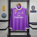 Camisa Manga Longa Real Madrid Retro 16/17 Final Champions League Todos os Patchs- Roxa