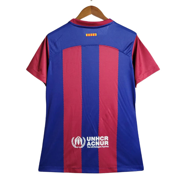 Camisa Feminina Barcelona I 23/24 - Azul e Grená