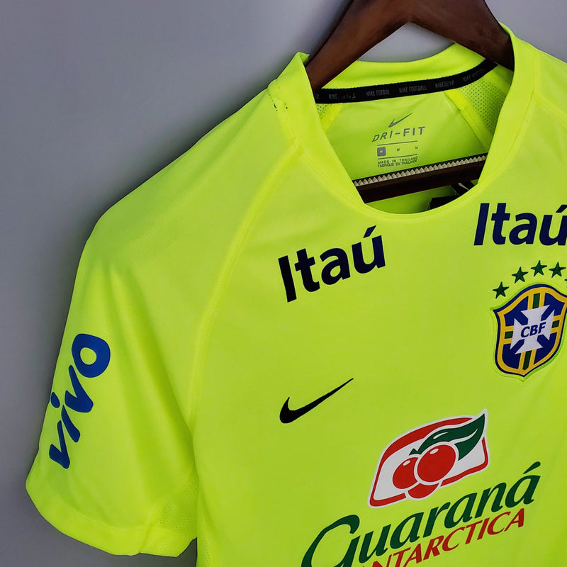 Camisa Seleção Brasileira Treino Todos os Patrocínios Torcedor Nike Masculina - Verde limão