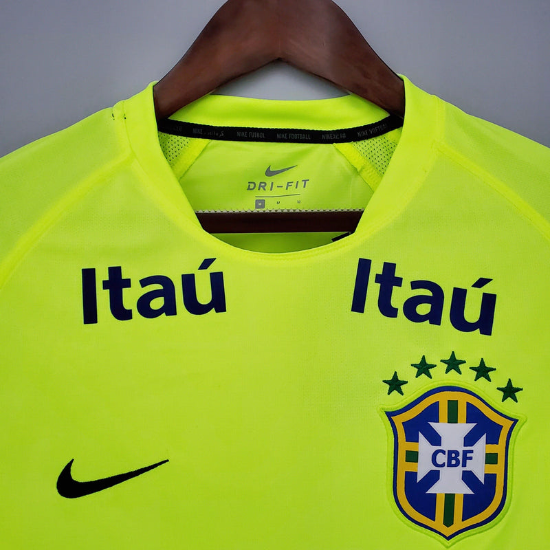 Camisa Seleção Brasileira Treino Todos os Patrocínios Torcedor Nike Masculina - Verde limão