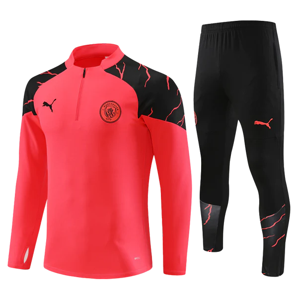 Conjunto Manchester City 23/24 Vermelho e Preto - Puma - Com Ziper Curto