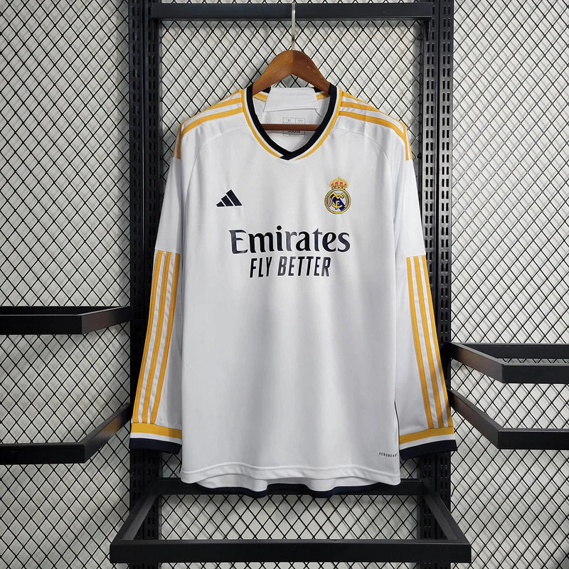 Camisa do Real Madrid Manga Longa Home l 23/24 - Branca